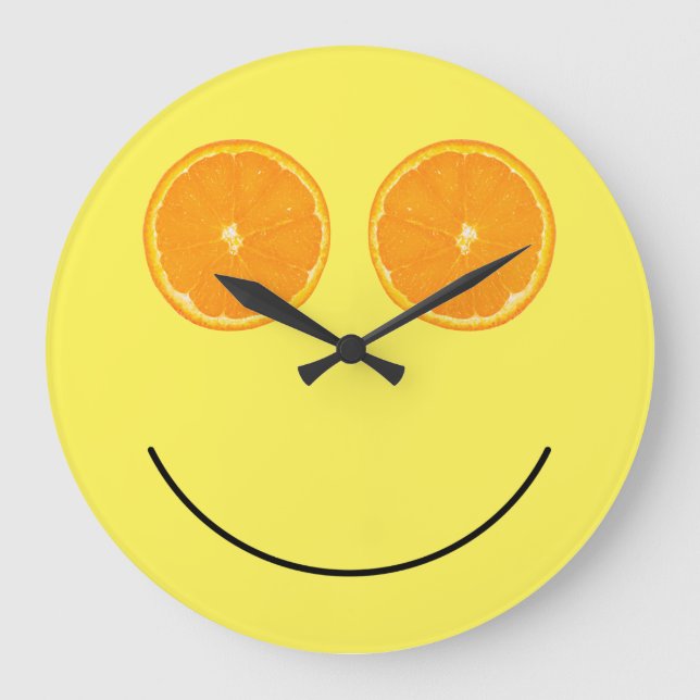 Funny Smile Face Orange Slice Kitchen Wall Clocks (Front)