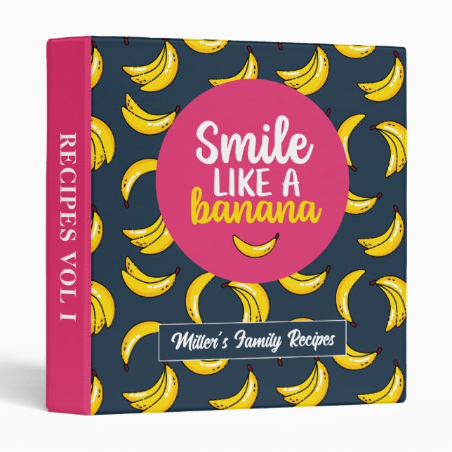 Funny Smile Quote Tropical Fruit Banana Pattern Binder (Front/Spine)