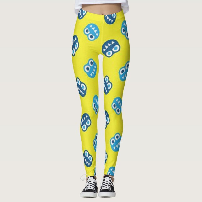Funny Smiling Blue Bugs Leggings (Front)