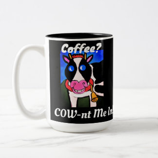 Funny Smiling Cartoon Coffee Loving Cow Two-Tone Coffee Mug