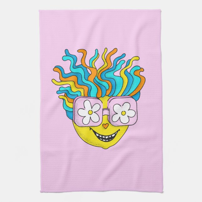 Funny Smiling Character with Pink Glasses Colourfu Kitchen Towel (Vertical)