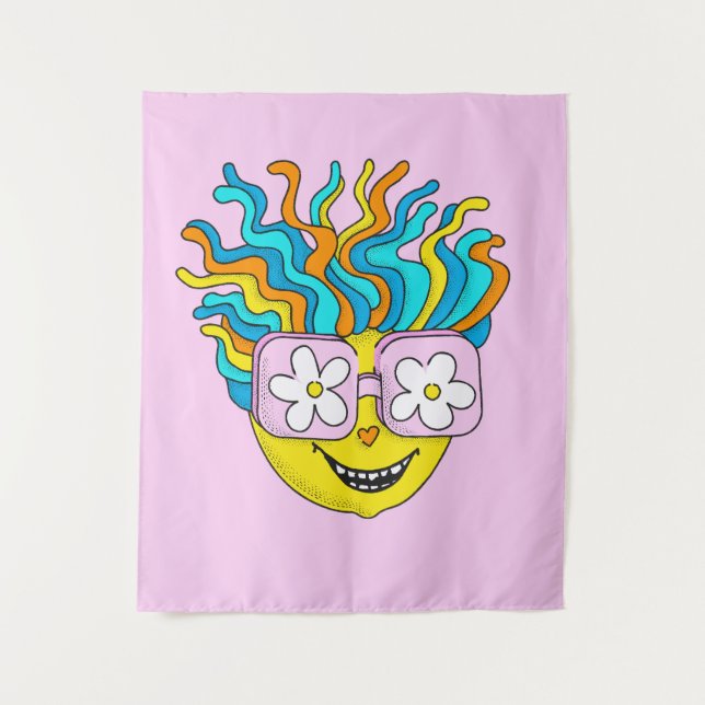 Funny Smiling Character with Pink Glasses Colourfu Tapestry (Front)