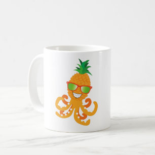 FUNNY SMILING EXOTIC TROPICAL PINEAPPLE OCTOPUS  COFFEE MUG