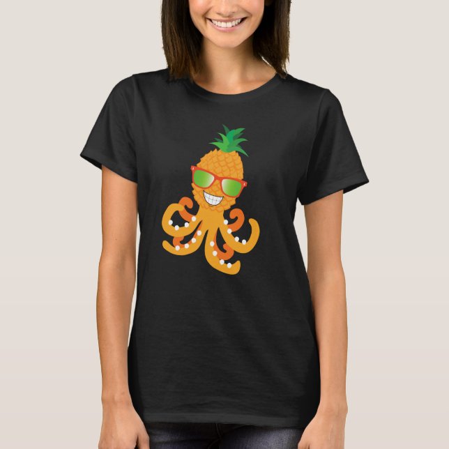 FUNNY SMILING EXOTIC TROPICAL PINEAPPLE OCTOPUS T-Shirt (Front)