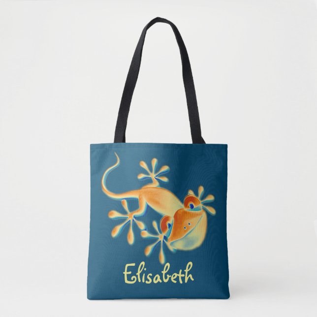 Funny Smiling Gecko + your background & ideas Tote Bag (Front)