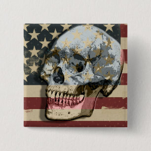Funny Smiling Skull American Flag Theme 2 Inch Square Button