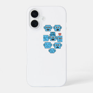 Funny Smilo Emoji Iphone Case-Cute Blue Faces. 16 Case