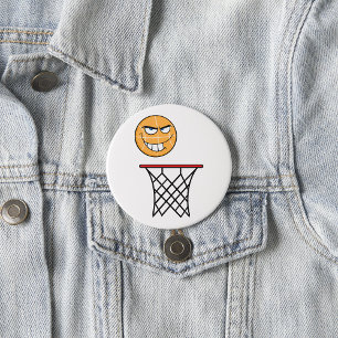 Funny Smirking Basketball Face Dunking  3 Inch Round Button