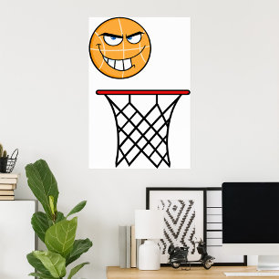 Funny Smirking Basketball Face Dunking  Poster
