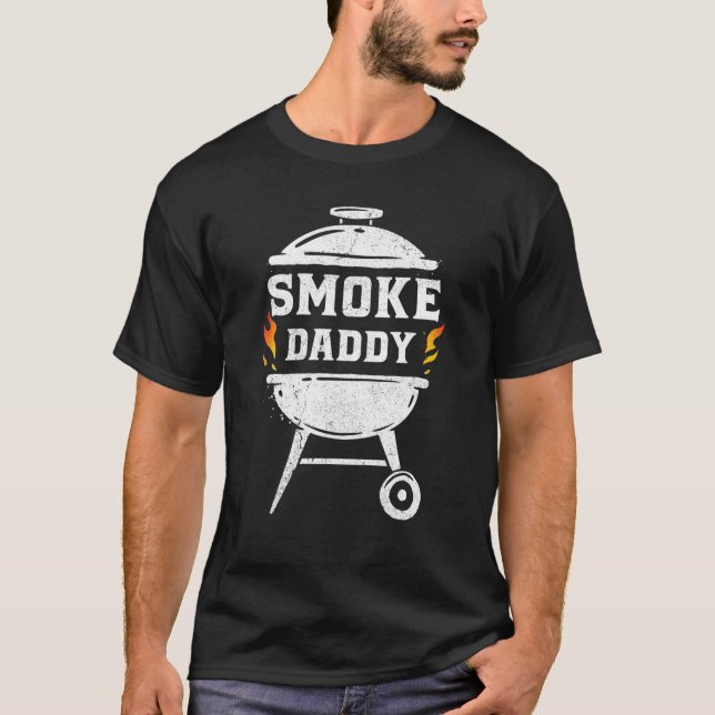 Funny Smoke Daddy Meat Smoking BBQ Grill Lover Pit T-Shirt (Front)