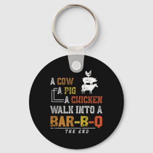 Funny Smoked Meat Pork Grilling Gift Pig Cow Barbe Keychain