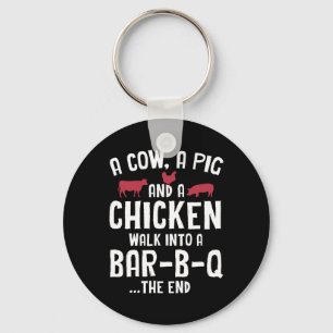 Funny Smoked Meat Steak Grilling Bar Barbecue Keychain
