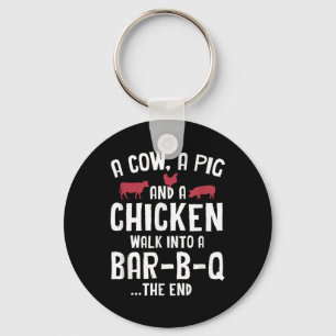 Funny Smoked Meat Steak Grilling Bar Barbecue  Keychain