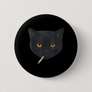 Funny Smoking Black Cat Face Meme 2 Inch Round Button