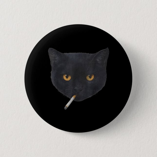 Funny Smoking Black Cat Face Meme 2 Inch Round Button (Front)
