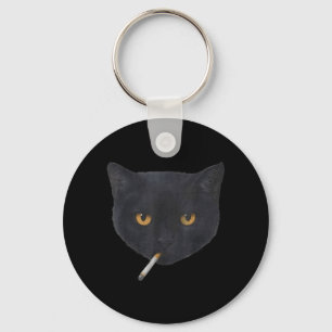 Funny Smoking Black Cat Face Meme Keychain
