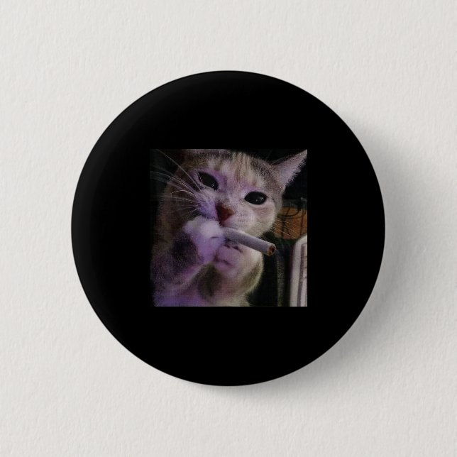 Funny Smoking Cat, Cigarette Kitty Gen Z Meme, Cat 2 Inch Round Button (Front)