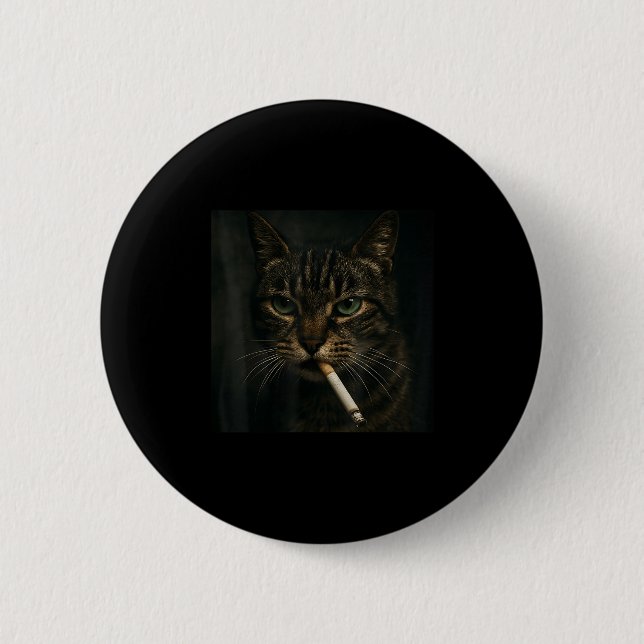 Funny Smoking Cat, Cigarette Kitty Gen Z Meme, Cat 2 Inch Round Button (Front)