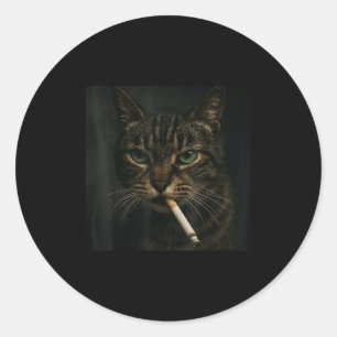 Funny Smoking Cat, Cigarette Kitty Gen Z Meme, Cat Classic Round Sticker
