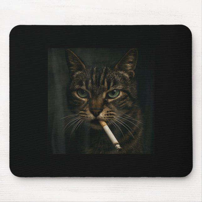 Funny Smoking Cat, Cigarette Kitty Gen Z Meme, Cat Mouse Pad (Front)