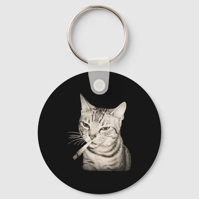 Funny Smoking Cat Cigarette Kitty Gen Z Meme  Keychain (Front)