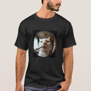 Funny Smoking Cat Door Viewer Fisheye Lens Kitten  T-Shirt