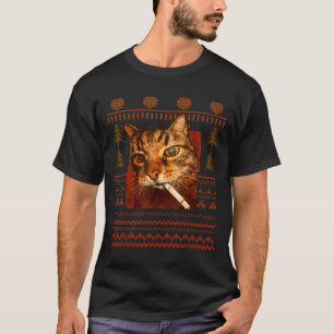Funny Smoking Cat Meme Christmas Ugly For Men Wome T-Shirt