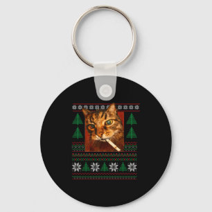 Funny Smoking Cat Meme Christmas Ugly Keychain