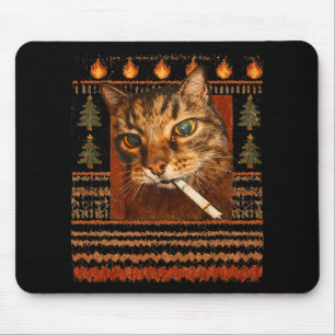 Funny Smoking Cat Meme Christmas Ugly Mouse Pad