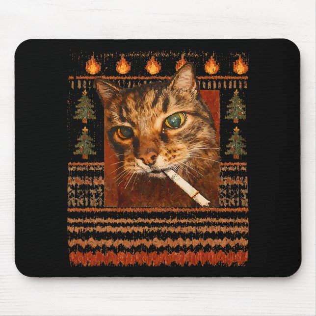 Funny Smoking Cat Meme Christmas Ugly  Mouse Pad (Front)