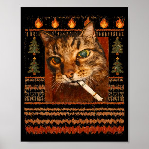Funny Smoking Cat Meme Christmas Ugly Poster