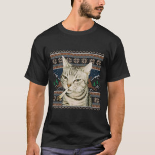 Funny Smoking Cat Meme Christmas Ugly Sweater Cat 