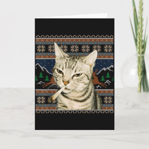 Funny Smoking Cat Meme Christmas Ugly Sweater Cat  Card