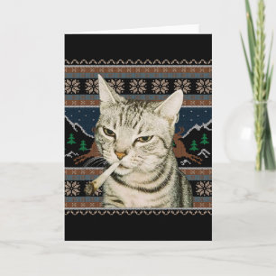 Funny Smoking Cat Meme Christmas Ugly Sweater Cat  Card