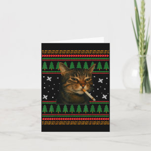 Funny Smoking Cat Meme Christmas Ugly Sweater Cat  Card