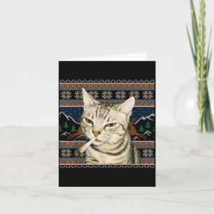 Funny Smoking Cat Meme Christmas Ugly Sweater Cat  Card