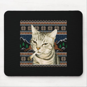 Funny Smoking Cat Meme Christmas Ugly Sweater Cat Mouse Pad