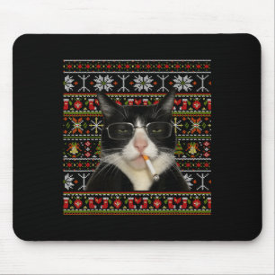 Funny Smoking Cat Meme Christmas Ugly Sweater Cat Mouse Pad
