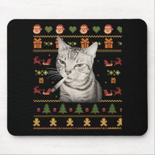 Funny Smoking Cat Meme Christmas Ugly Sweaters For Mouse Pad