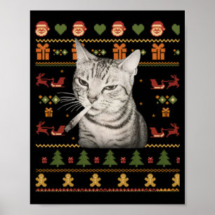 Funny Smoking Cat Meme Christmas Ugly Sweaters For Poster