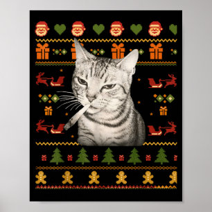 Funny Smoking Cat Meme Christmas Ugly Sweaters For Poster