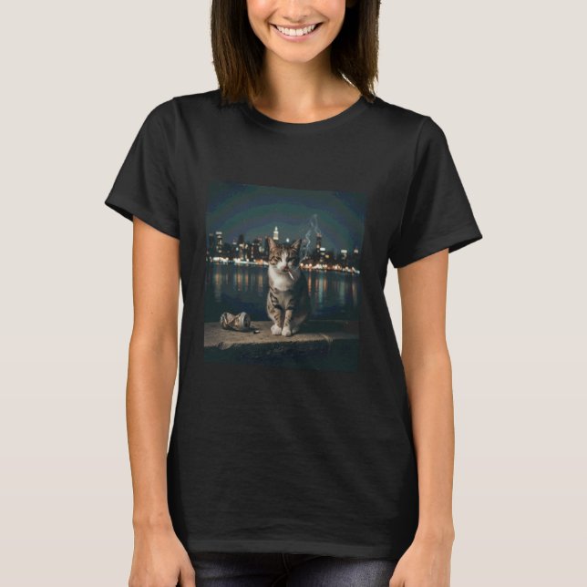 Funny Smoking Cat Meme - Cigarette Kitty Meme, Cat T-Shirt (Front)