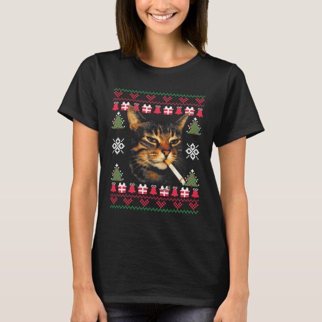 Funny Smoking Cat Meme Ugly Christmas Sweater For  (Front)