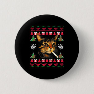 Funny Smoking Cat Meme Ugly Christmas Sweater For 2 Inch Round Button