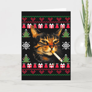Funny Smoking Cat Meme Ugly Christmas Sweater For  Card