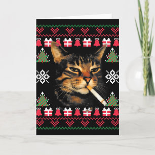 Funny Smoking Cat Meme Ugly Christmas Sweater For  Card