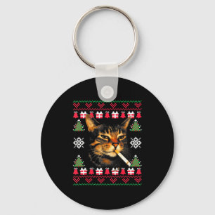 Funny Smoking Cat Meme Ugly Christmas Sweater For  Keychain