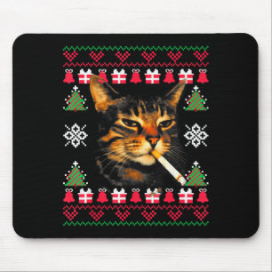 Funny Smoking Cat Meme Ugly Christmas Sweater For  Mouse Pad