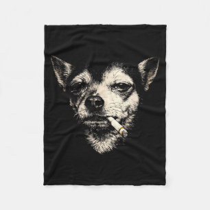 Funny smoking chihuahua vintage y2k grunge dog fleece blanket