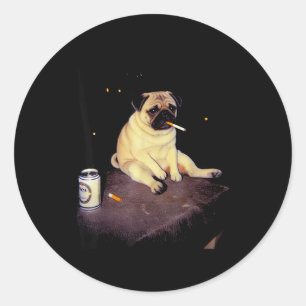 Funny Smoking Dog Pug Meme  Classic Round Sticker